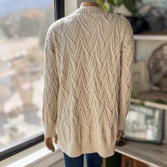 Altar'd State Cozy Cable Knit Oatmeal/Cream/Beige Cardigan, Women's Medium - Picture 6 of 12